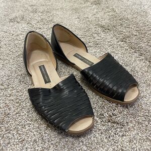 Dana Buchman Black Woven Peep Toe Flats - Slip On Loafers